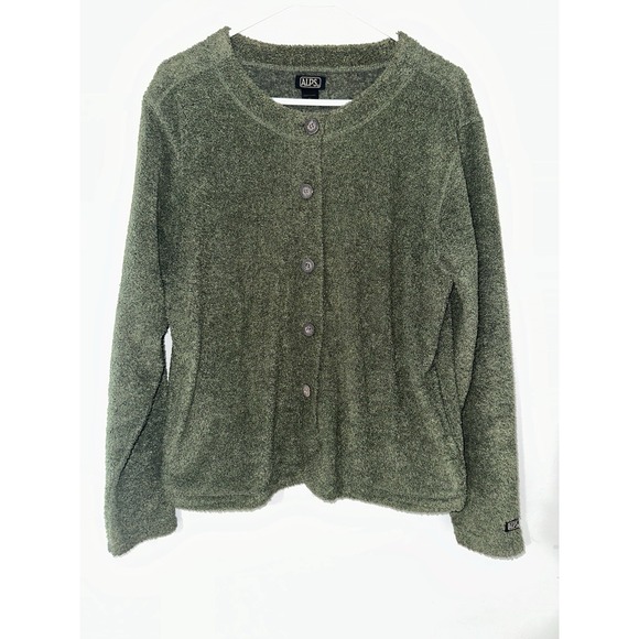 alps Sweaters - ALPS‎ Women's Moss Green Cardigan Fuzzy Sweater EUC Size XL